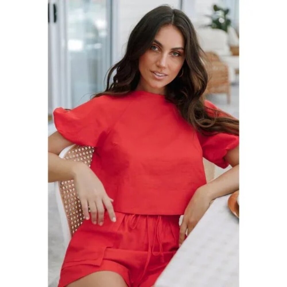 Petal & Pup Red High Waist Women’s Shorts Set